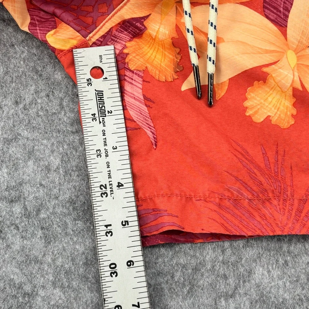 Tommy Bahama Mens Red Tropical Floral Swim Trunks Mesh Liner Cargo Pocket Sz S